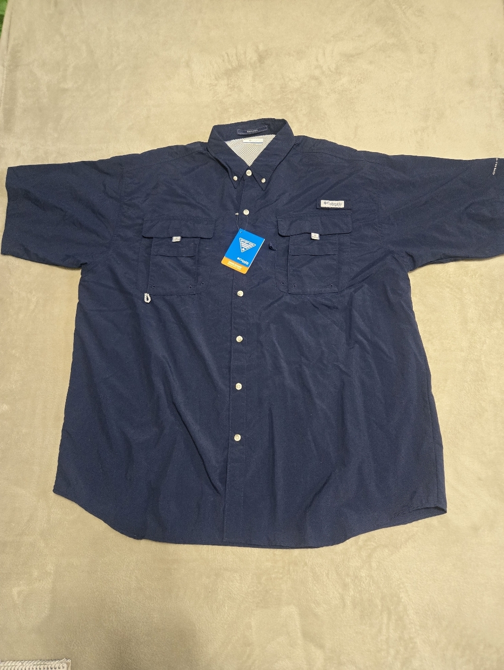 NWT Columbia PFG Omni-shade Fishing Shirt Mens Size 2XT Short Sleeve Navy Blue